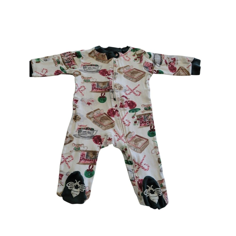 Burts Bees Baby Organic Cotton Pajama Sleeper 6-9 Months Christmas Mouse